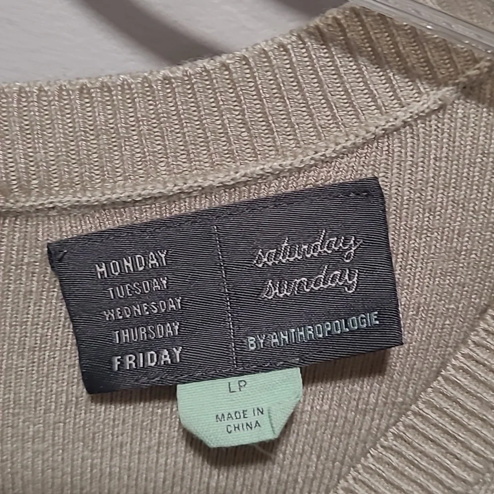 Anthropologie Saturday Sunday oversized large petite tan sweater with pockets